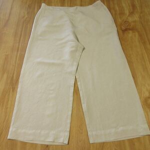 J. JILL Linen Blend Wide Leg Flat Front Crop Ankle Pants Sz L Flax Beige Tan NWT